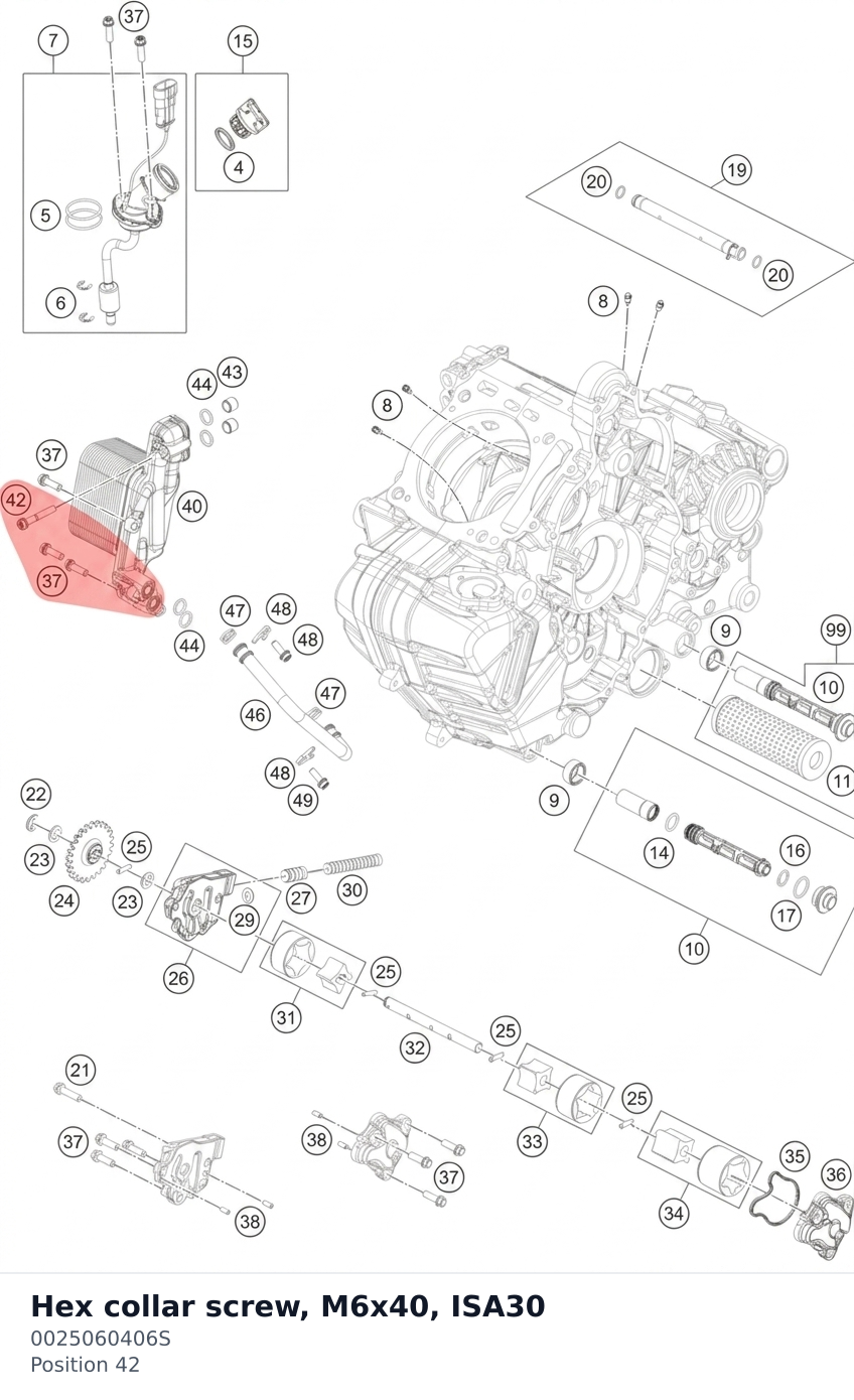 Diagram preview: Hex collar screw, M6x40, ISA30 (0025060406S)