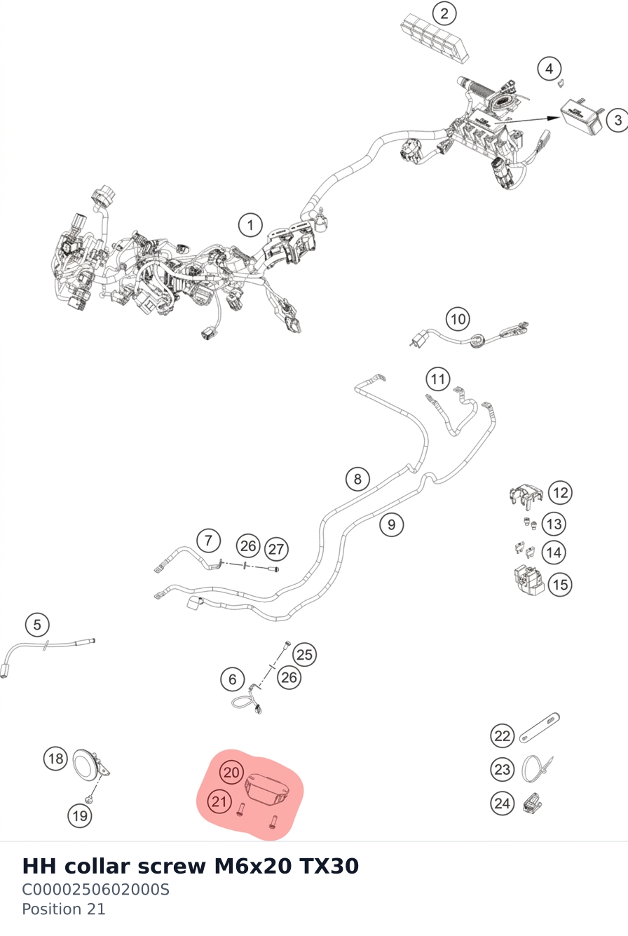 Diagram preview: HH collar screw M6x20 TX30 (C0000250602000S)