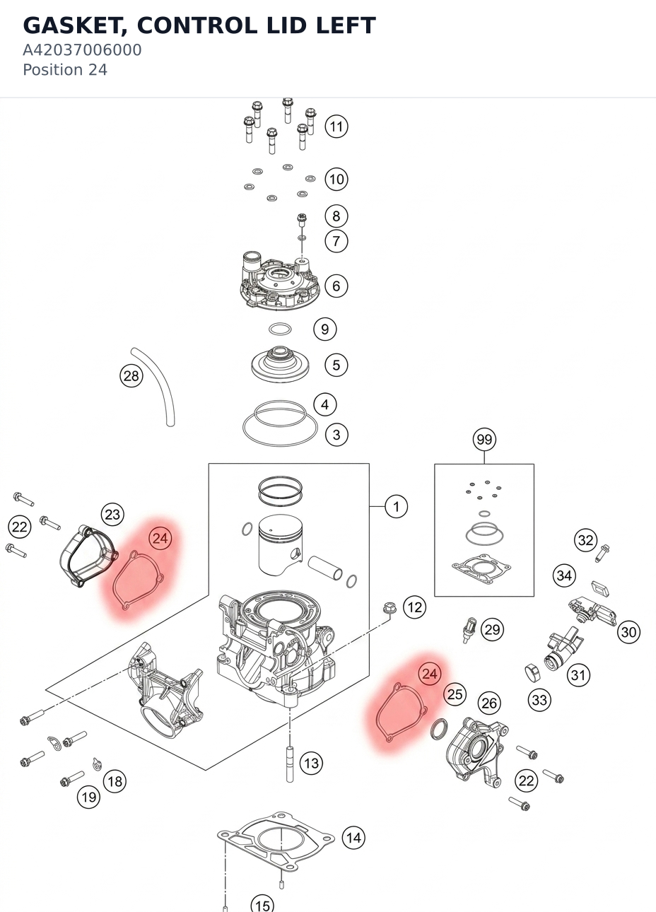 Diagram preview: GASKET, CONTROL LID LEFT (A42037006000)