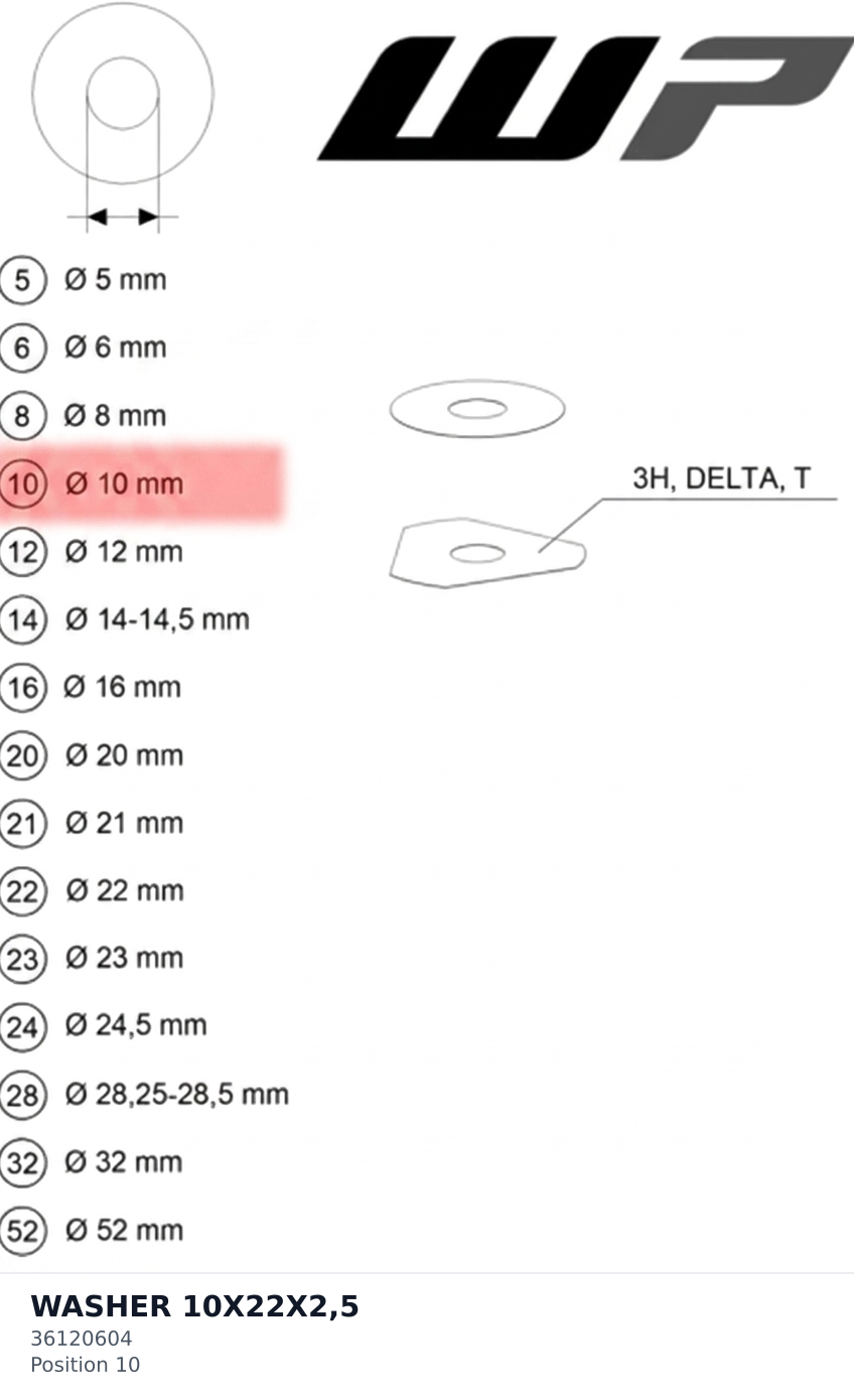 Diagram preview: WASHER 10X22X2,5 (36120604)