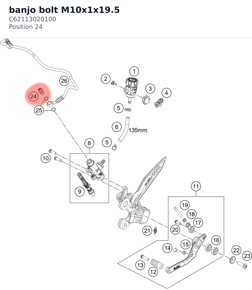 Diagram preview: banjo bolt M10x1x19.5 (C62113020100)
