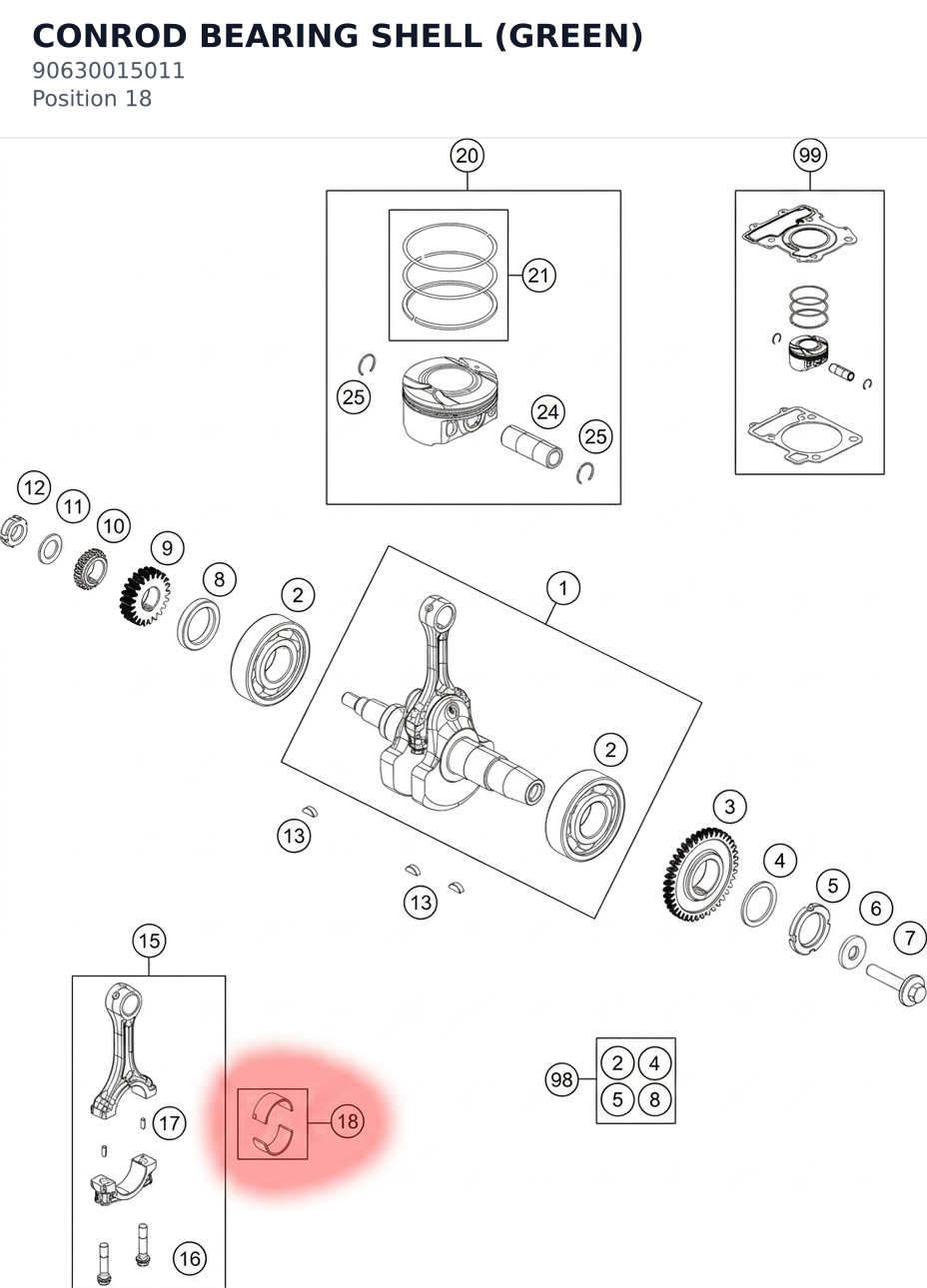 Diagram preview: CONROD BEARING SHELL (GREEN) (90630015011)