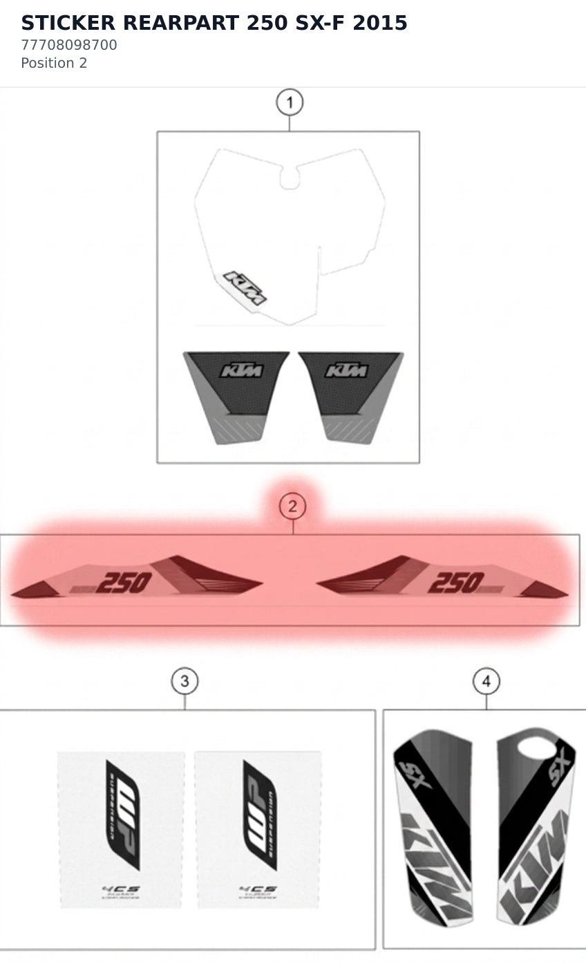 Diagram preview: STICKER REARPART 250 SX-F 2015 (77708098700)