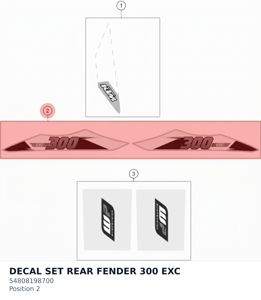 Diagram preview: DECAL SET REAR FENDER 300 EXC (54808198700)