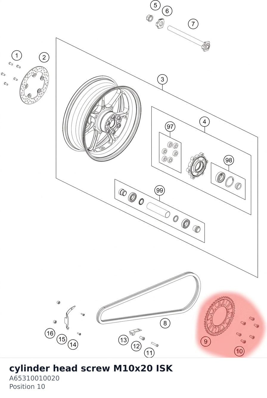 Diagram preview: cylinder head screw M10x20 ISK (A65310010020)