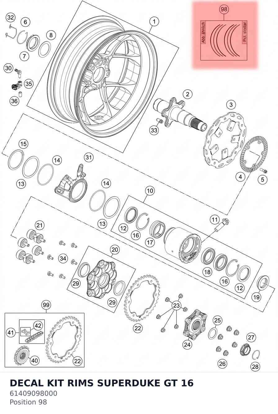 Diagram preview: DECAL KIT RIMS SUPERDUKE GT 16 (61409098000)