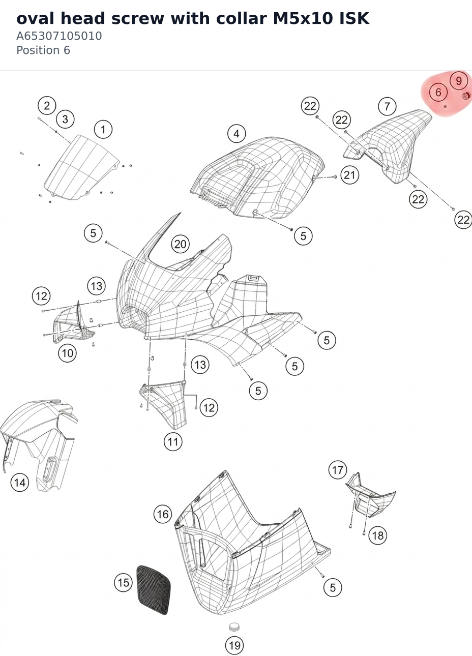 Diagram preview: oval head screw with collar M5x10 ISK (A65307105010)