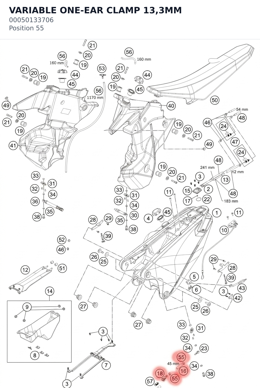 Diagram preview: VARIABLE ONE-EAR CLAMP 13,3MM (00050133706)