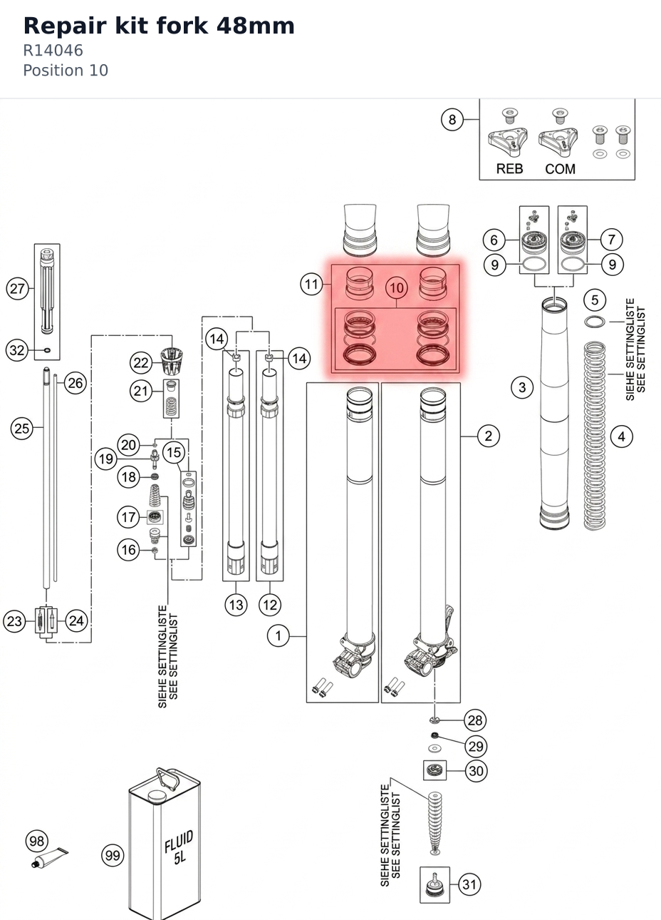 Diagram preview: Repair kit fork 48mm (R14046)