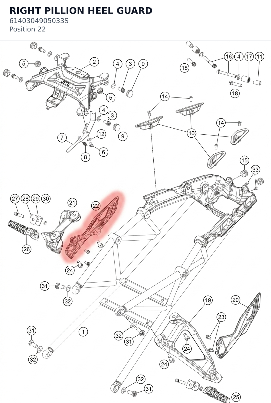 Diagram preview: RIGHT PILLION HEEL GUARD (6140304905033S)