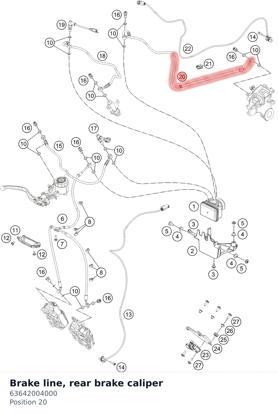 Diagram preview: Brake line, rear brake caliper (63642004000)