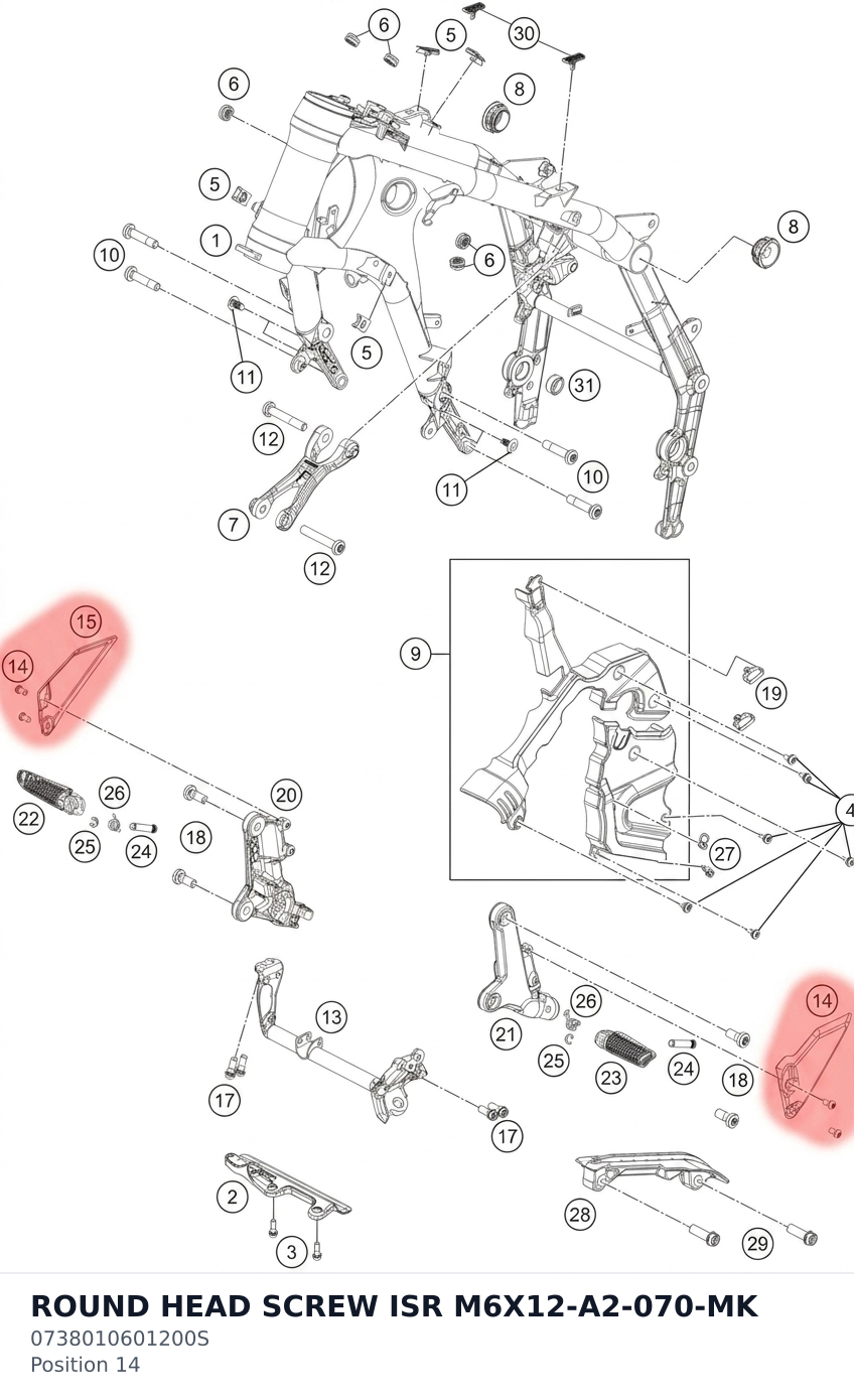 Diagram preview: ROUND HEAD SCREW ISR M6X12-A2-070-MK (0738010601200S)