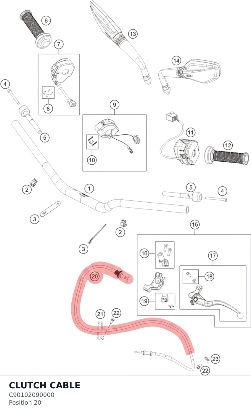 Diagram preview: CLUTCH CABLE (C90102090000)