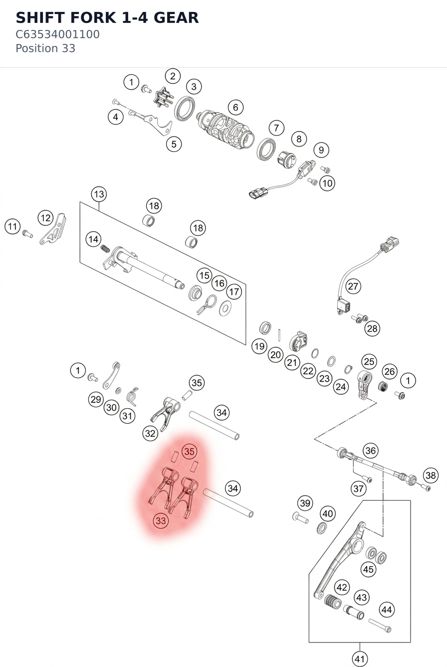 Diagram preview: SHIFT FORK 1-4 GEAR (C63534001100)