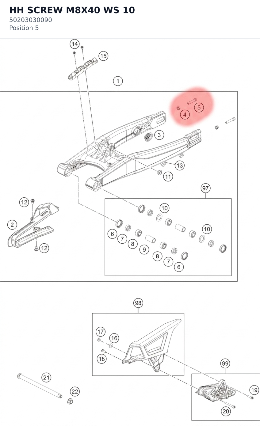 Diagram preview: HH SCREW M8X40 WS 10 (50203030090)