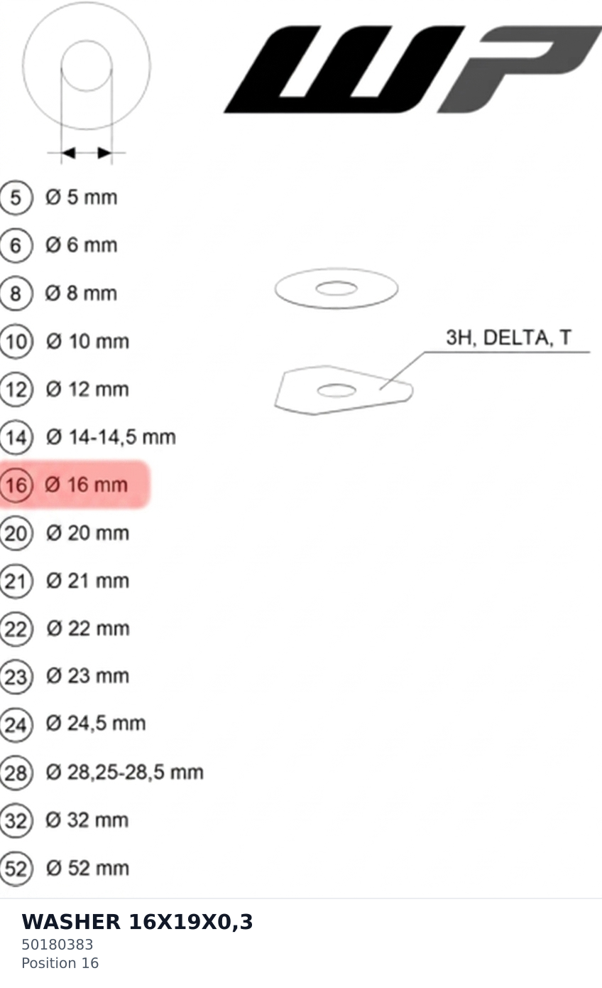 Diagram preview: WASHER 16X19X0,3 (50180383)