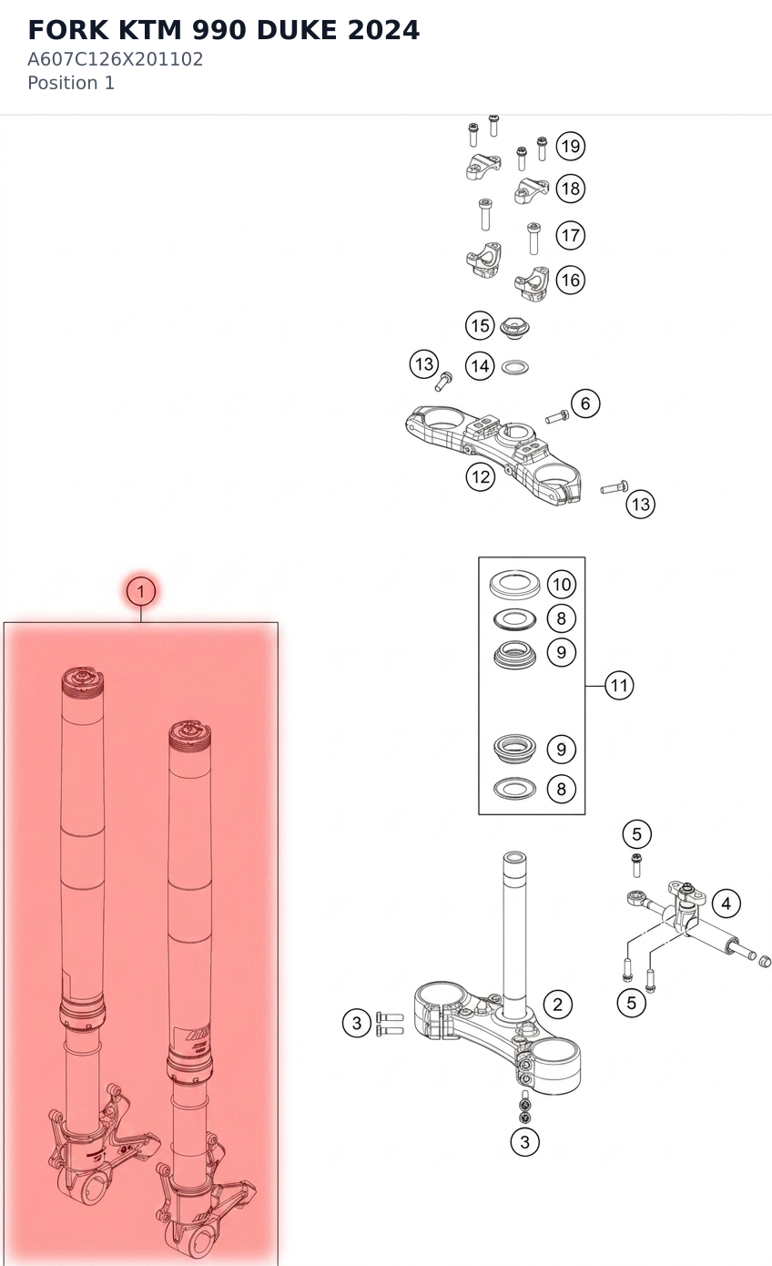 Diagram preview: FORK KTM 990 DUKE 2024 (A607C126X201102)
