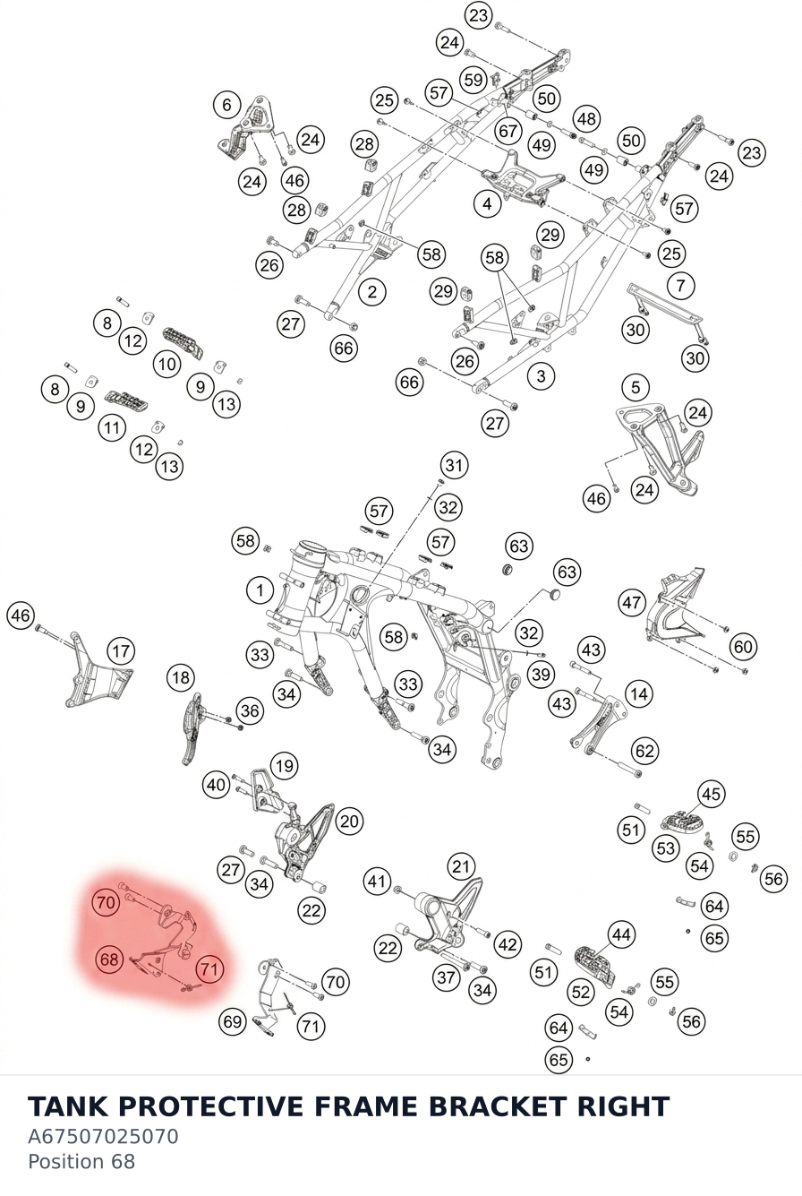 Diagram preview: TANK PROTECTIVE FRAME BRACKET RIGHT (A67507025070)