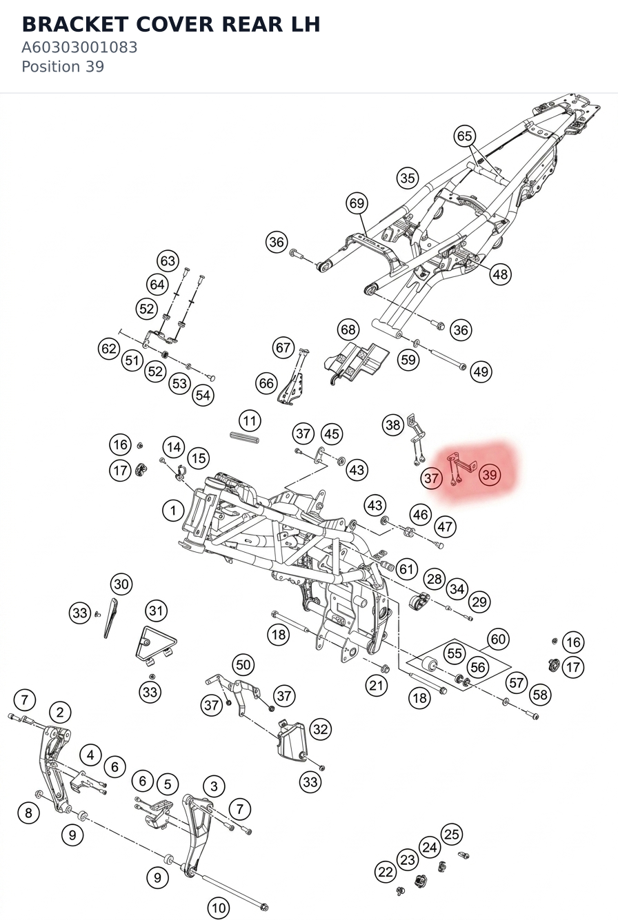 Diagram preview: BRACKET COVER REAR LH (A60303001083)
