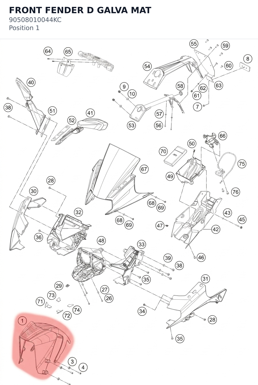 Diagram preview: FRONT FENDER D GALVA MAT (90508010044KC)