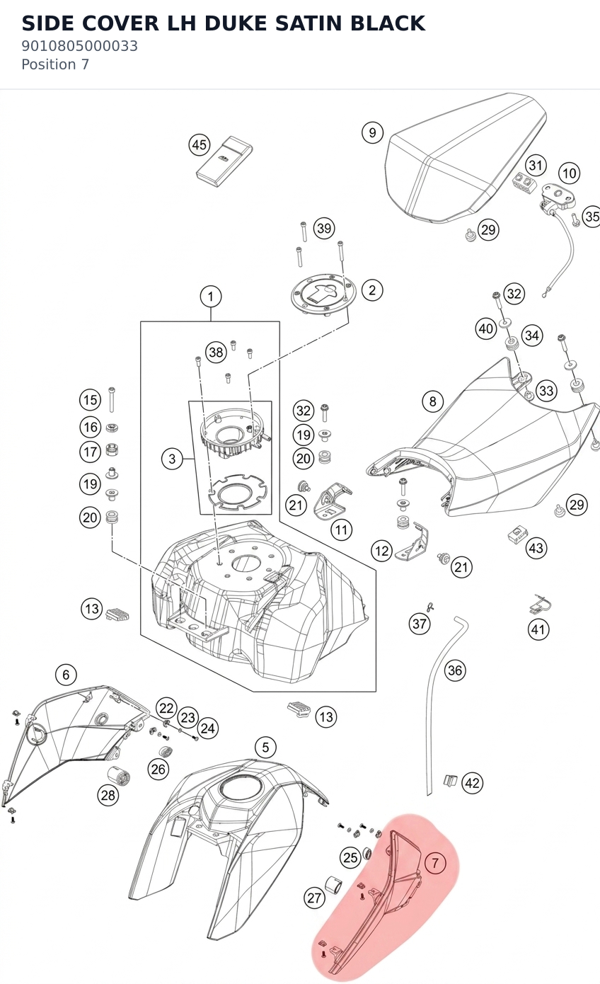 Diagram preview: SIDE COVER LH DUKE SATIN BLACK (9010805000033)