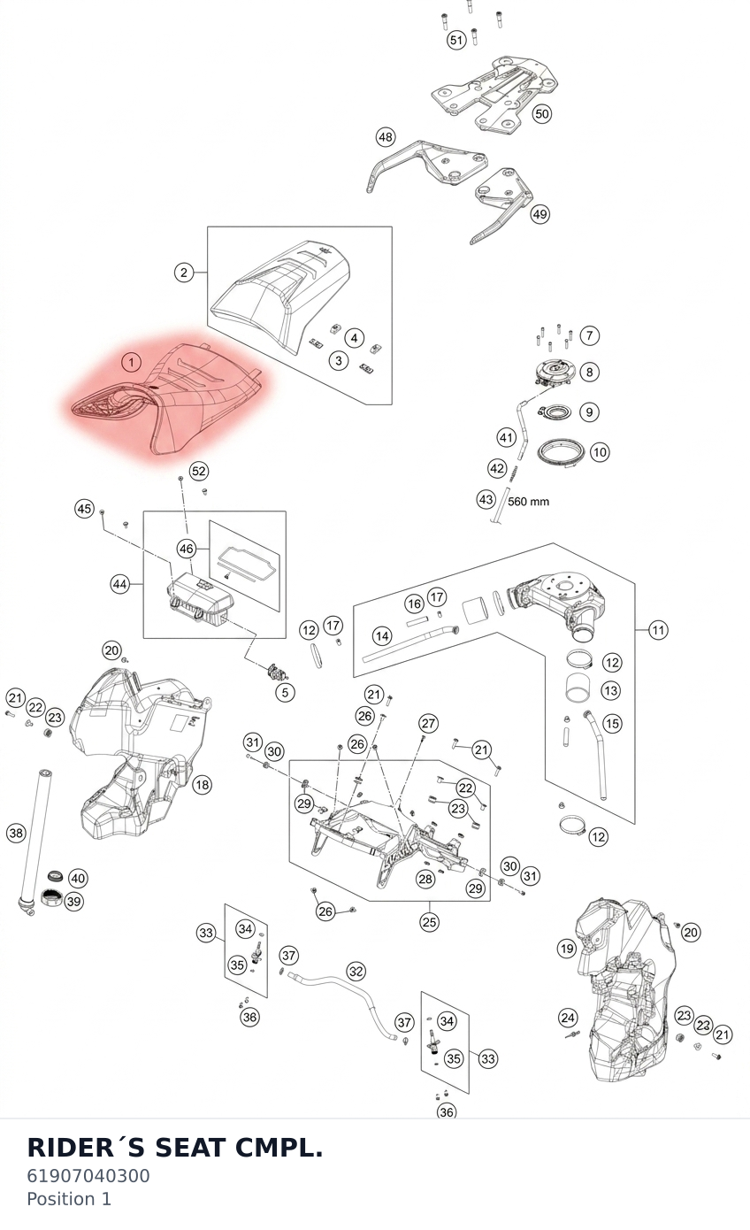 Diagram preview: RIDER´S SEAT CMPL. (61907040300)