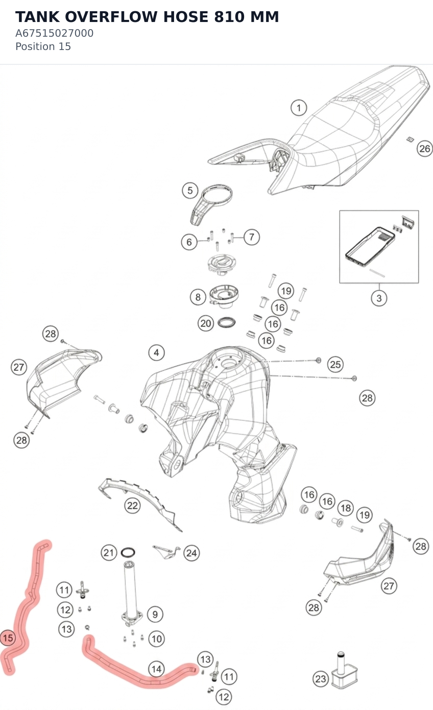 Diagram preview: TANK OVERFLOW HOSE 810 MM (A67515027000)