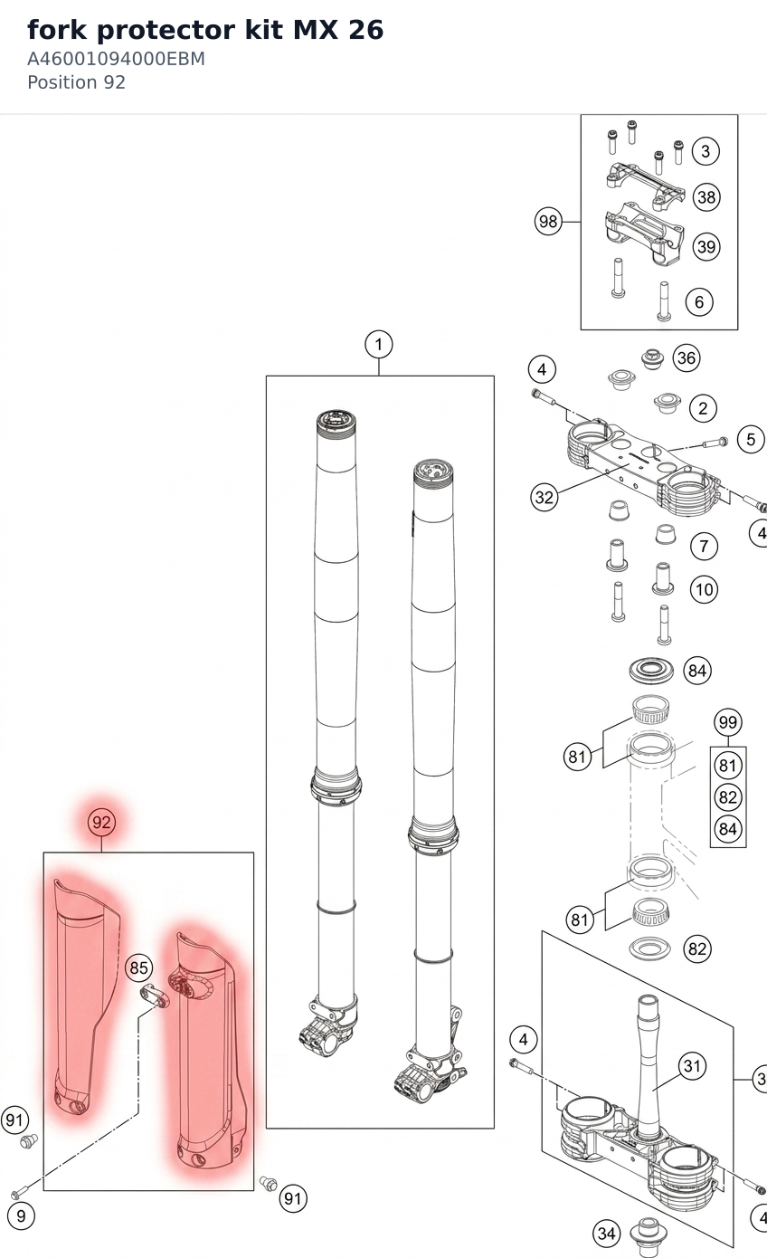 Diagram preview: fork protector kit MX 26 (A46001094000EBM)