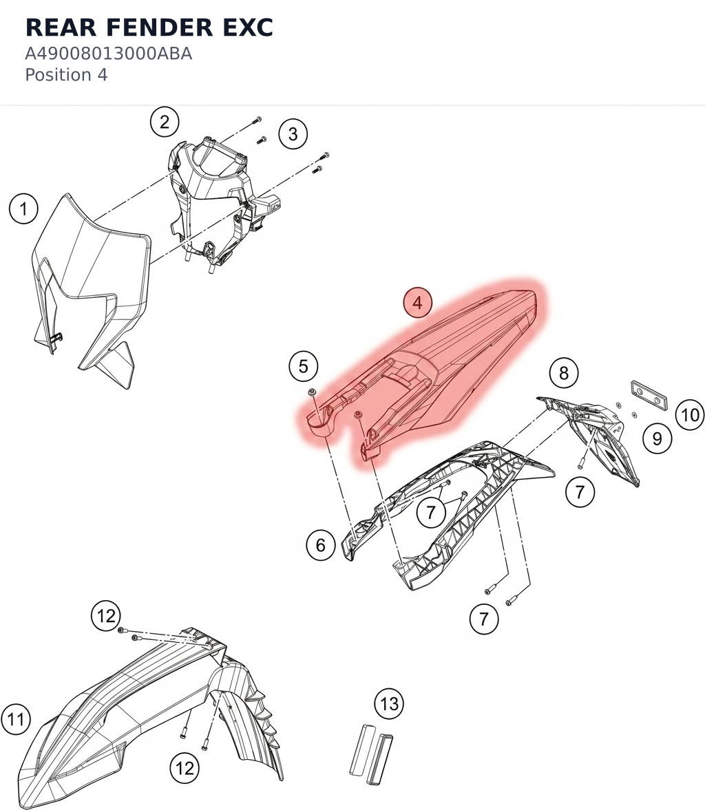 Diagram preview: REAR FENDER EXC (A49008013000ABA)