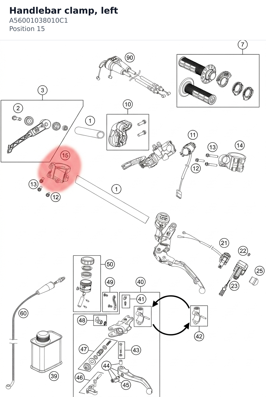 Diagram preview: Handlebar clamp, left (A56001038010C1)