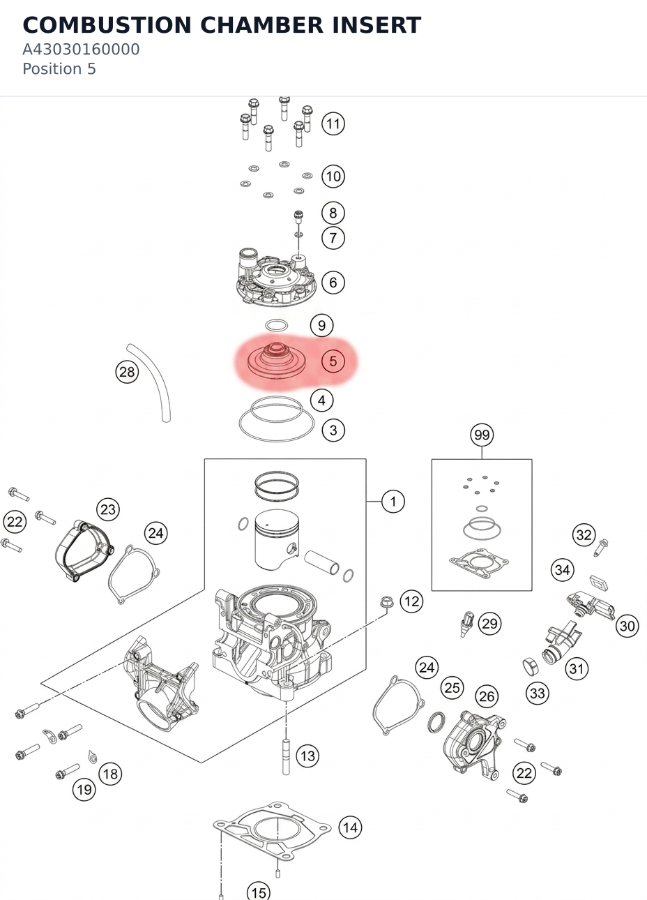 Diagram preview: COMBUSTION CHAMBER INSERT (A43030160000)