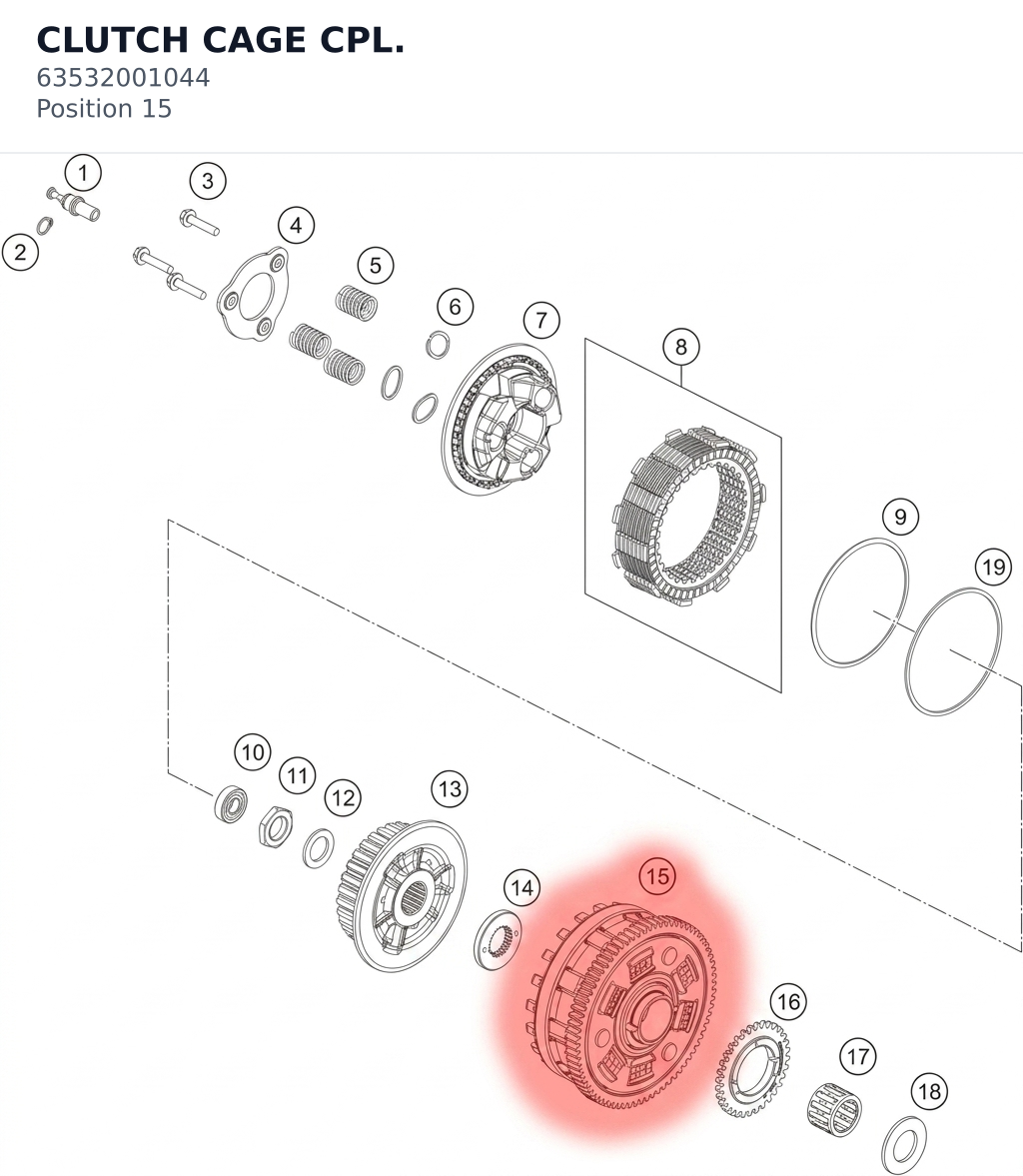 Diagram preview: CLUTCH CAGE CPL. (63532001044)