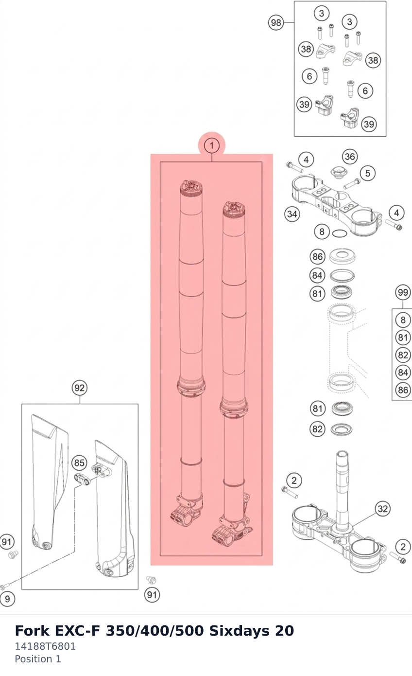 Diagram preview: Fork EXC-F 350/400/500 Sixdays 20 (14188T6801)