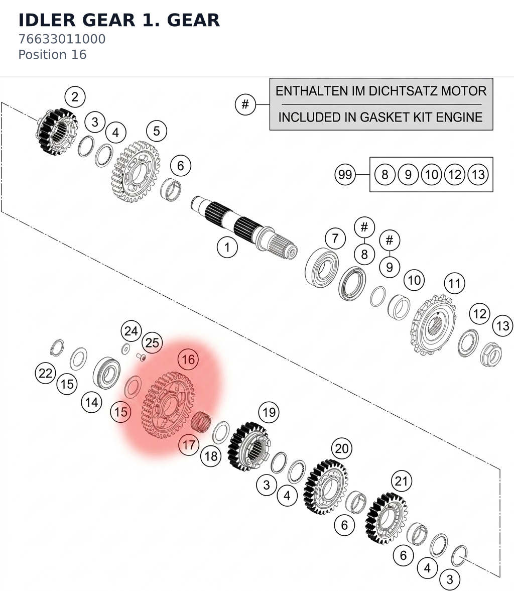 Diagram preview: IDLER GEAR 1. GEAR (76633011000)