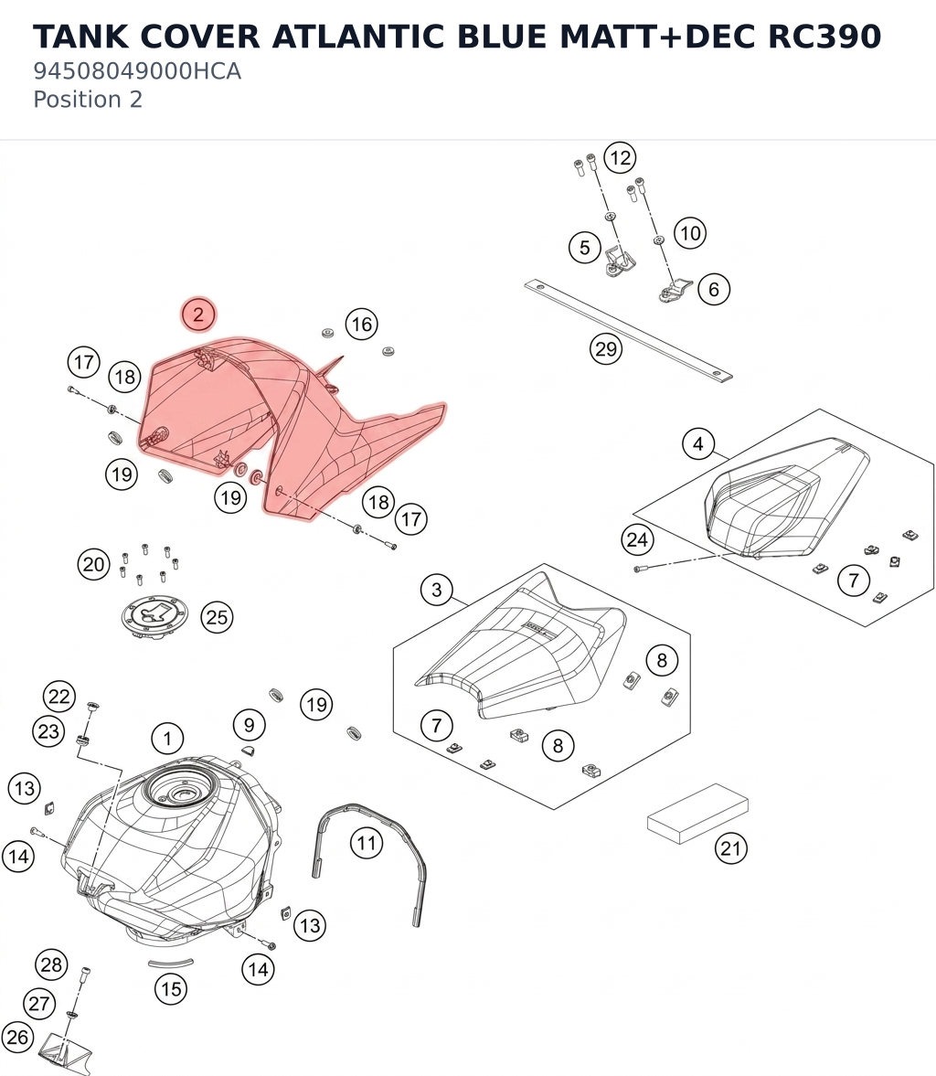 Diagram preview: TANK COVER ATLANTIC BLUE MATT+DEC RC390 (94508049000HCA)