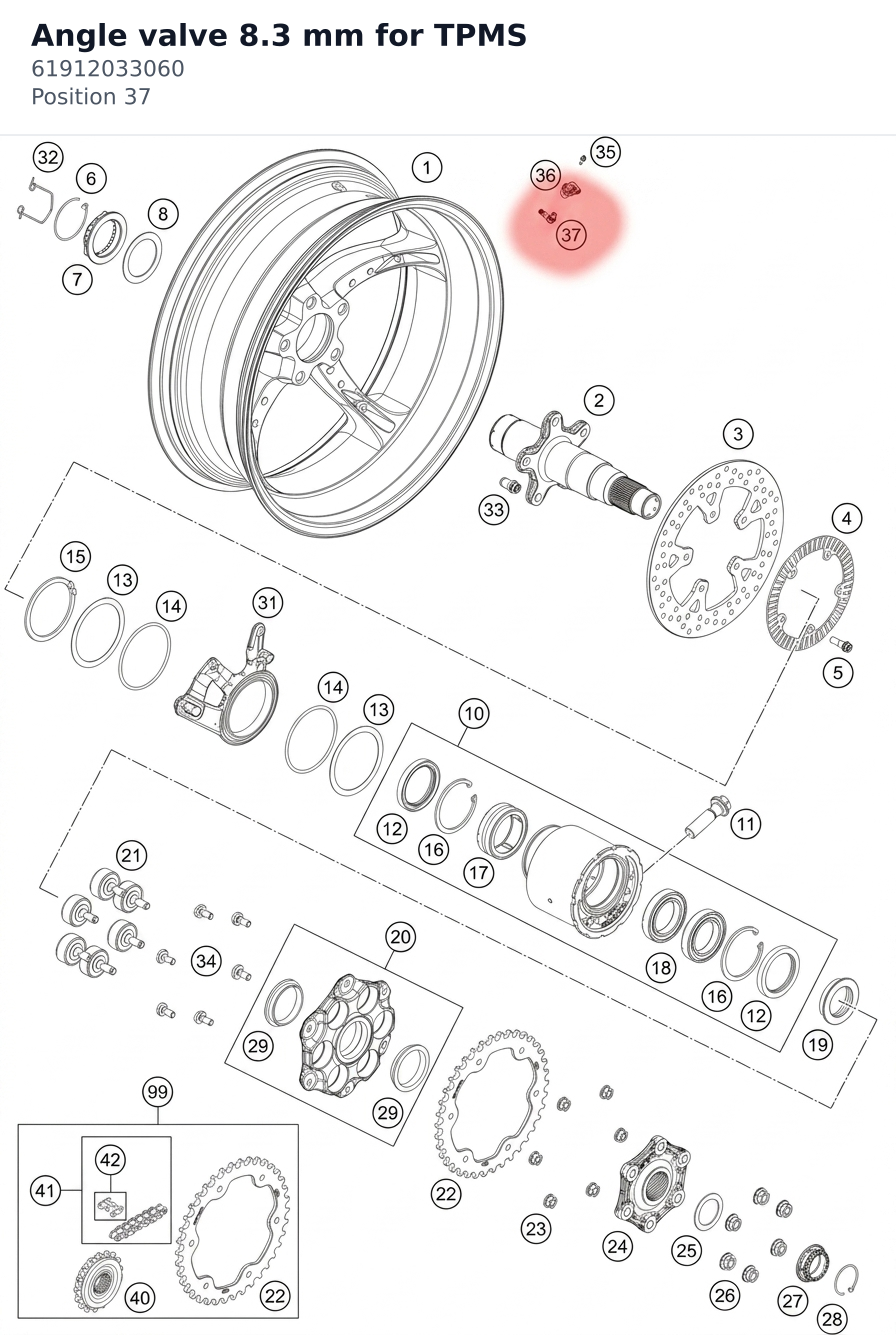Diagram preview: Angle valve 8.3 mm for TPMS (61912033060)