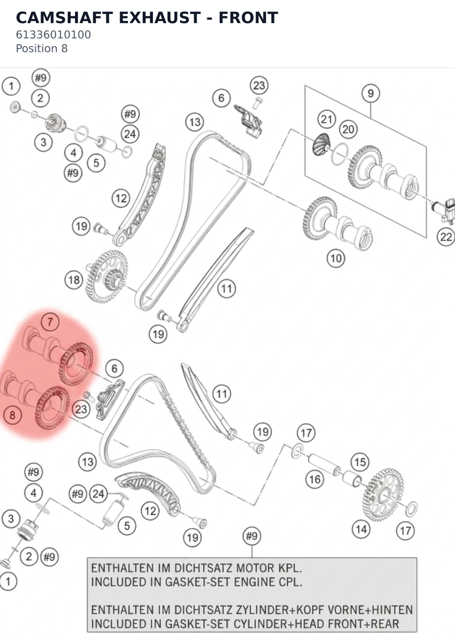 Diagram preview: CAMSHAFT EXHAUST - FRONT (61336010100)