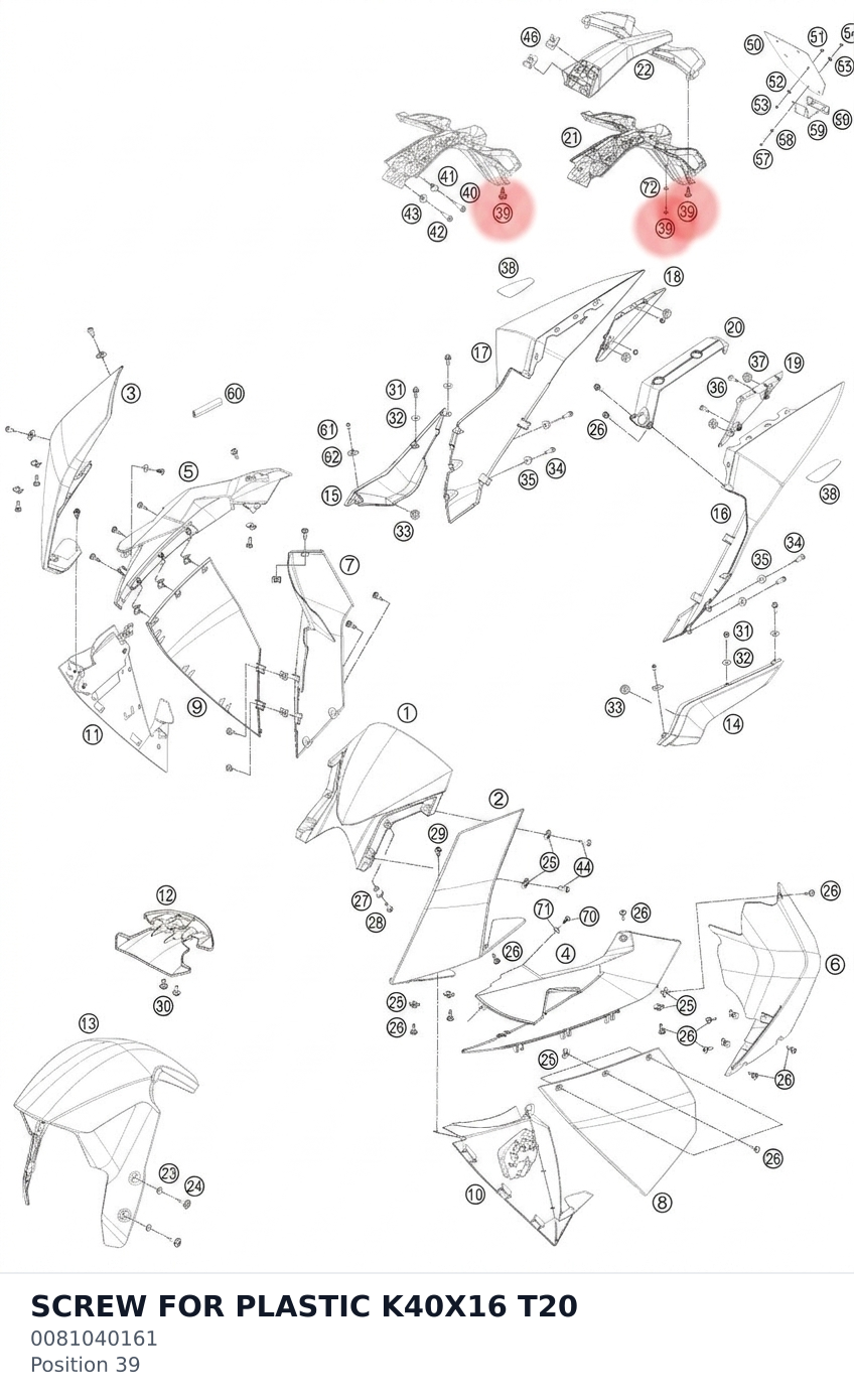 Diagram preview: SCREW FOR PLASTIC K40X16 T20 (0081040161)