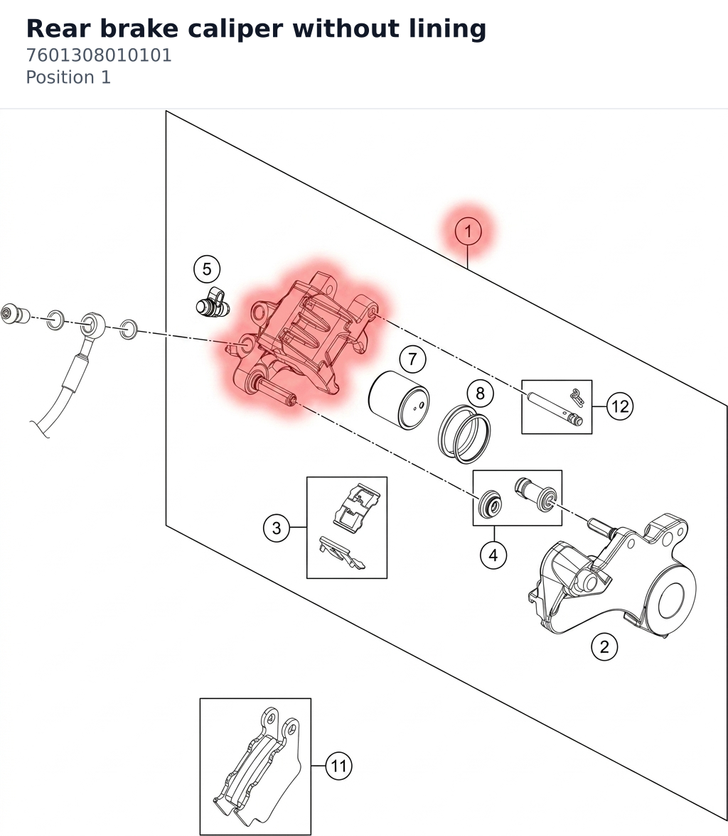 Diagram preview: Rear brake caliper without lining (7601308010101)