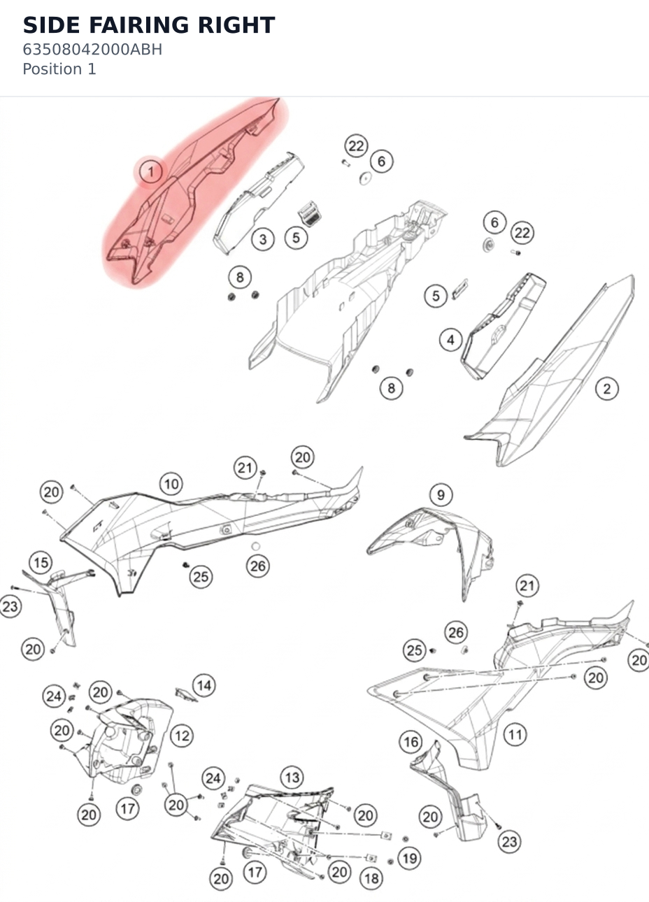 Diagram preview: SIDE FAIRING RIGHT (63508042000ABH)