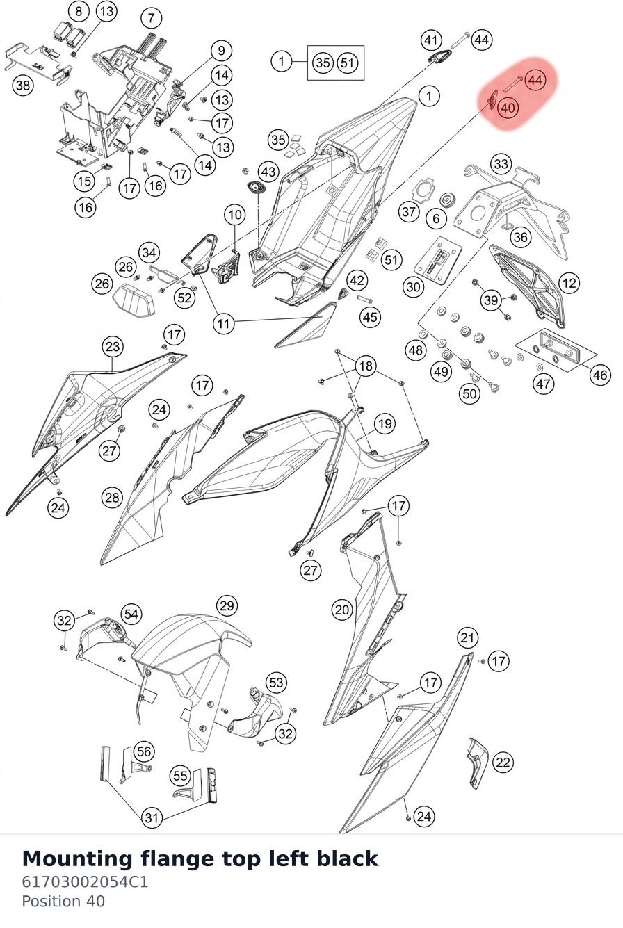 Diagram preview: Mounting flange top left black (61703002054C1)