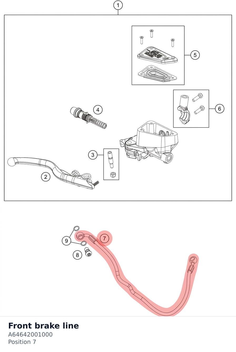 Diagram preview: Front brake line (A64642001000)