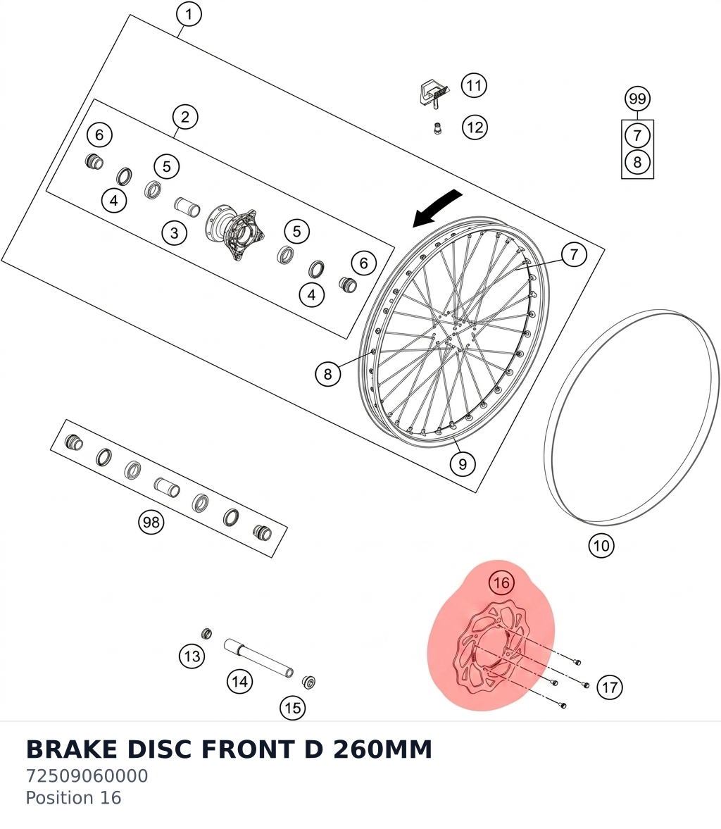 Diagram preview: BRAKE DISC FRONT D 260MM (72509060000)