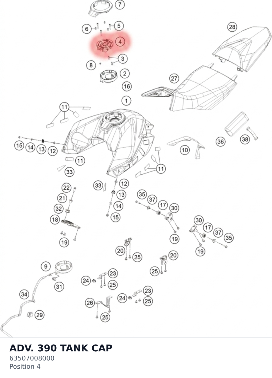 Diagram preview: ADV. 390 TANK CAP (63507008000)