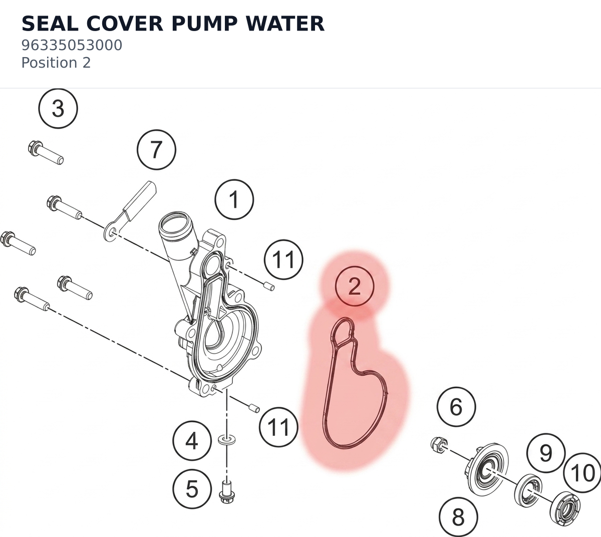 Diagram preview: SEAL COVER PUMP WATER (96335053000)