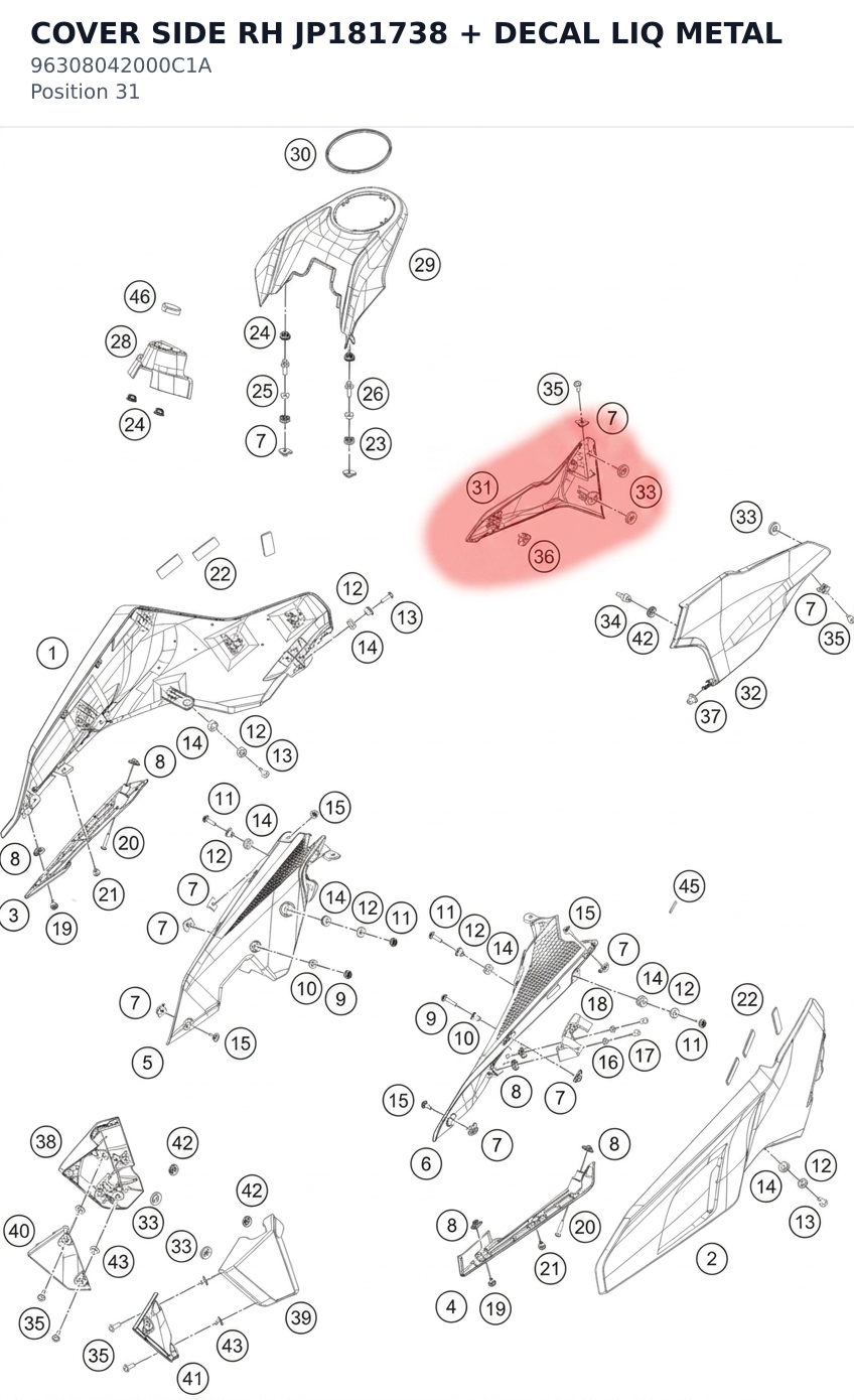 Diagram preview: COVER SIDE RH JP181738 + DECAL LIQ METAL (96308042000C1A)