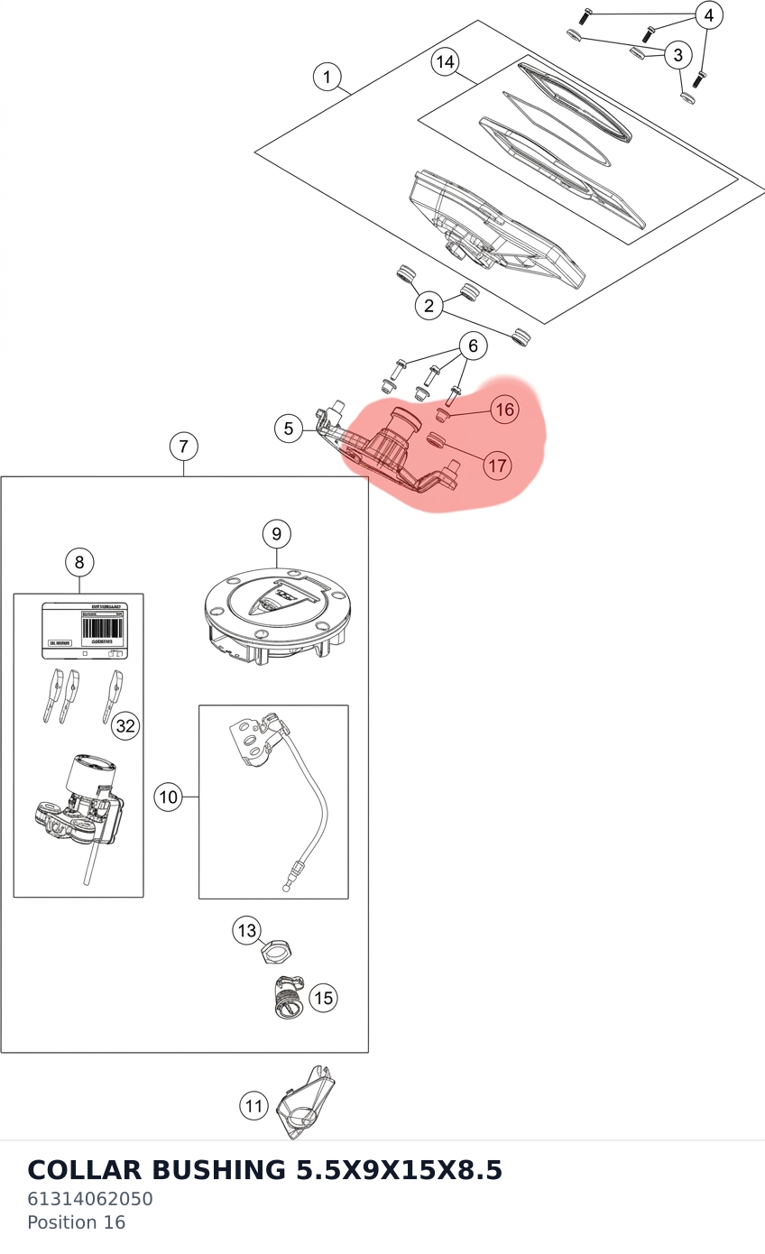 Diagram preview: COLLAR BUSHING 5.5X9X15X8.5 (61314062050)