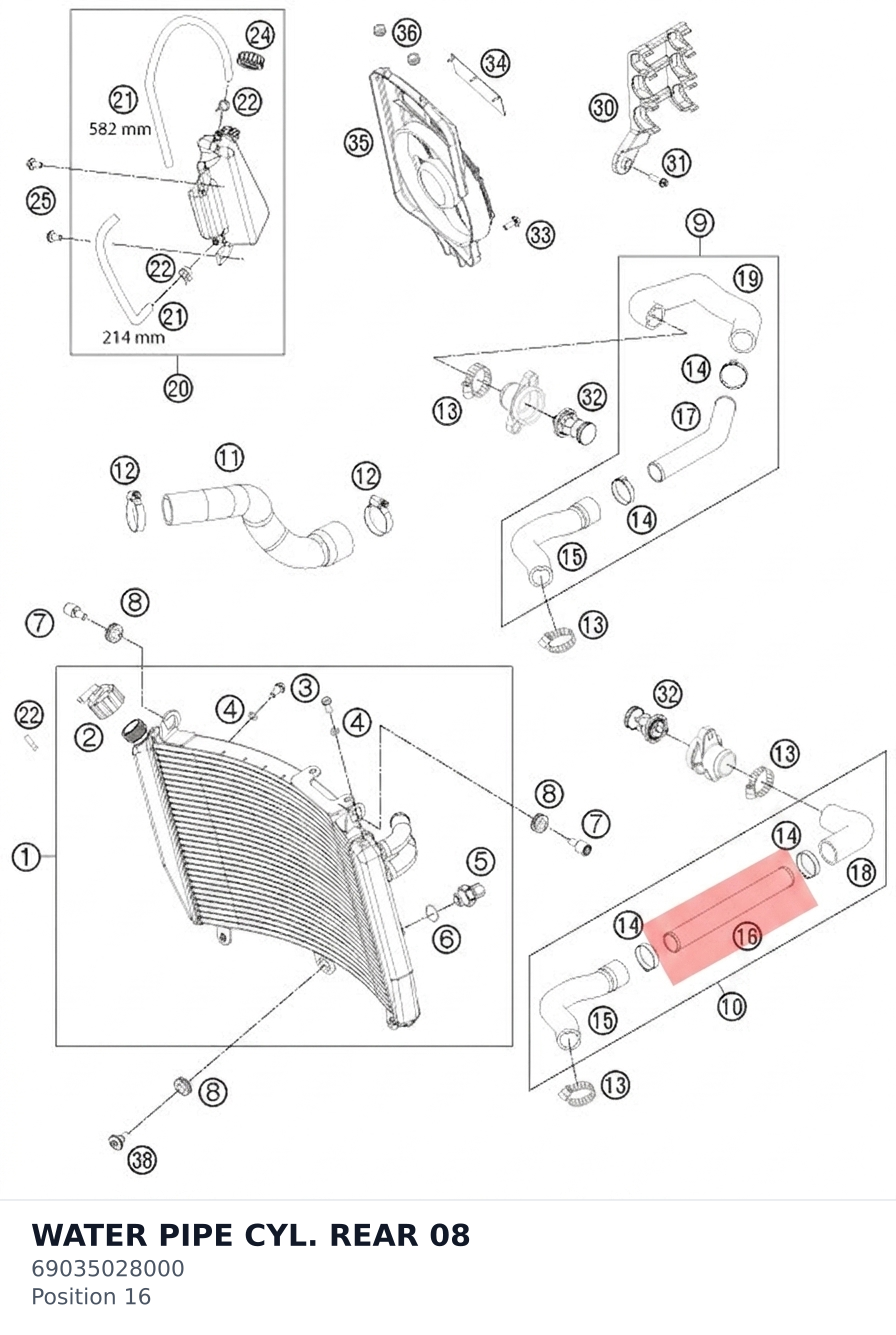 Diagram preview: WATER PIPE CYL. REAR 08 (69035028000)