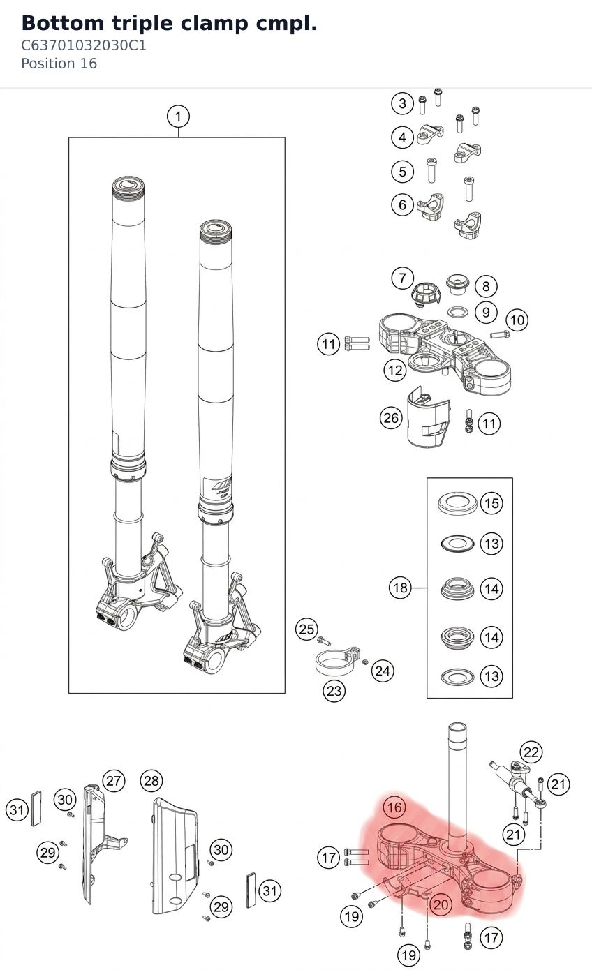 Diagram preview: Bottom triple clamp cmpl. (C63701032030C1)