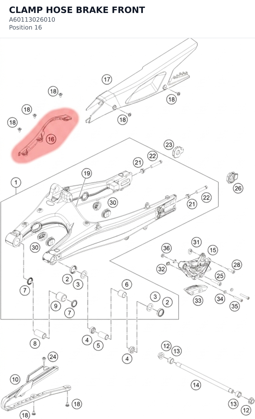 Diagram preview: CLAMP HOSE BRAKE FRONT (A60113026010)